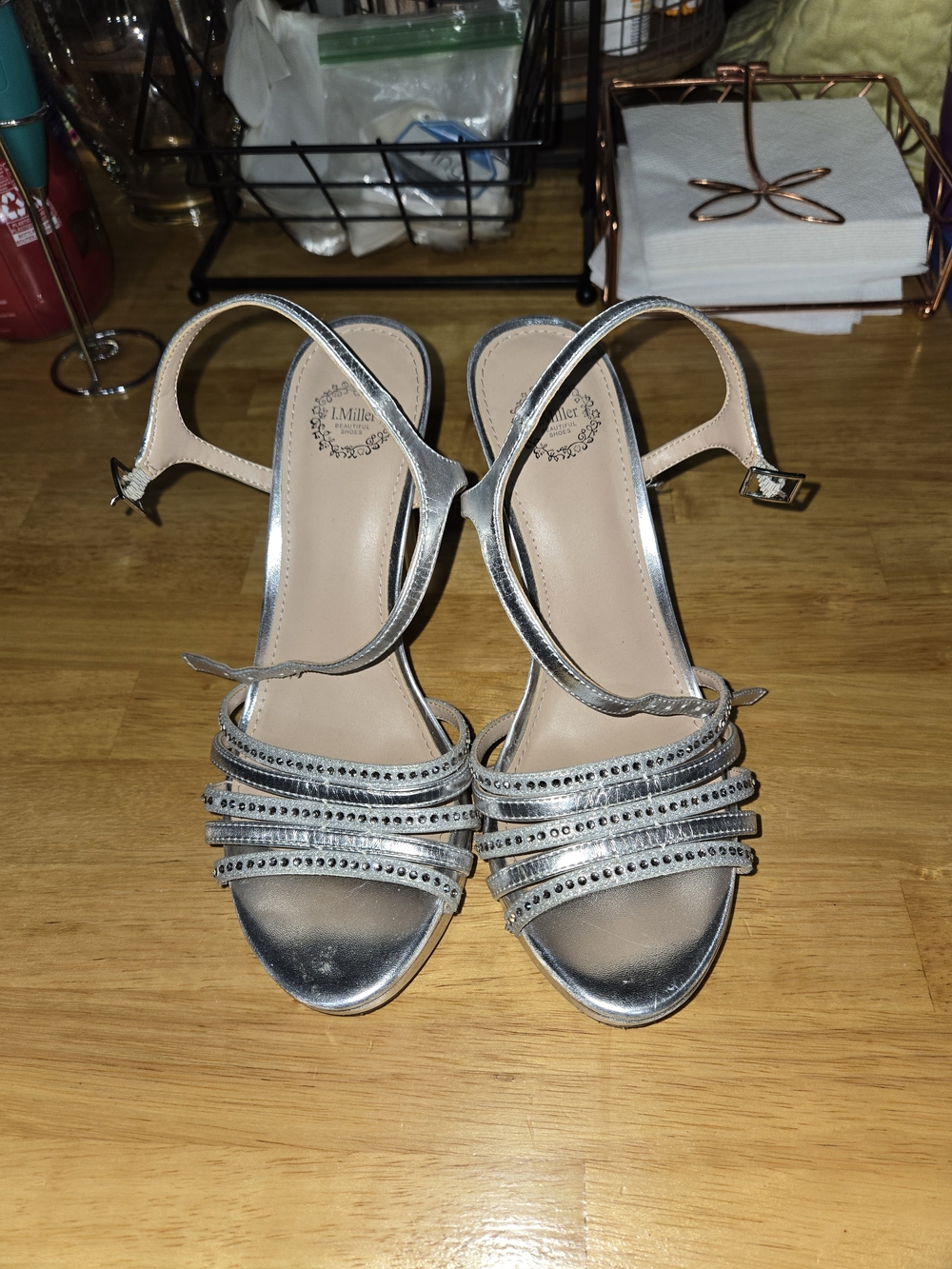 I. Miller Silver Embellished Strappy Women's Heels